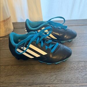 Adidas Black White Blue Soccer Cleats Kids Size 13